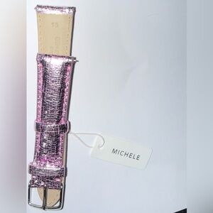 Michele Metallic Pink Leather Watch Strap